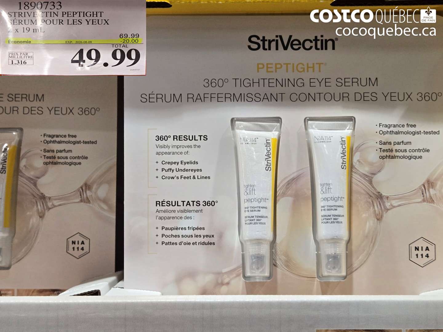 1890733 STRIVECTIN PEPTIGHT SÉRUM POUR LES YEUX ($20.00 INSTANT SAVINGS EXPIRES ON 2026-08-09) $49.99