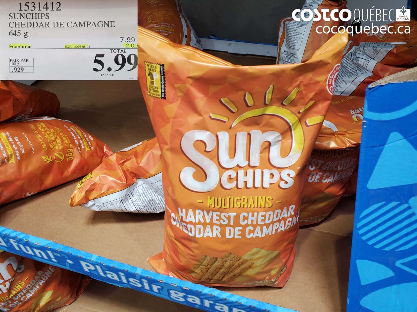1531412 SUNCHIPS CHEDDAR DE CAMPAGNE 645 G ($2.00 INSTANT SAVINGS EXPIRES ON 2026-08-02) $5.99