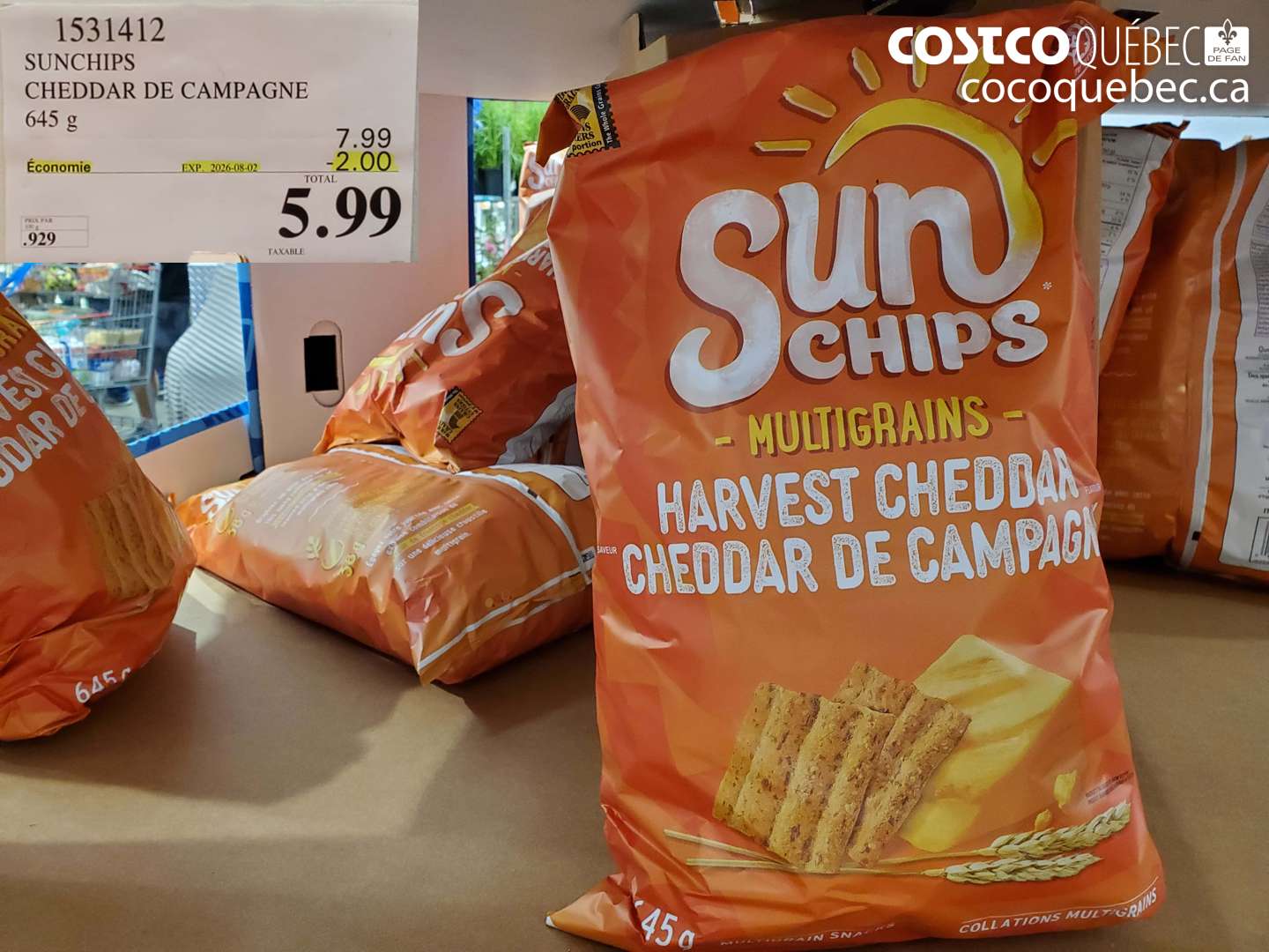 1531412 SUNCHIPS CHEDDAR DE CAMPAGNE 645 G ($2.00 INSTANT SAVINGS EXPIRES ON 2026-08-02) $5.99