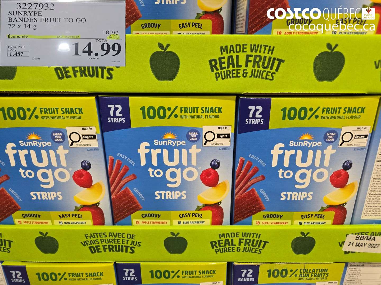 3227932 SUNRYPE BANDES FRUIT TO GO 72 X 14 G ($4.00 INSTANT SAVINGS EXPIRES ON 2026-08-02) $14.99