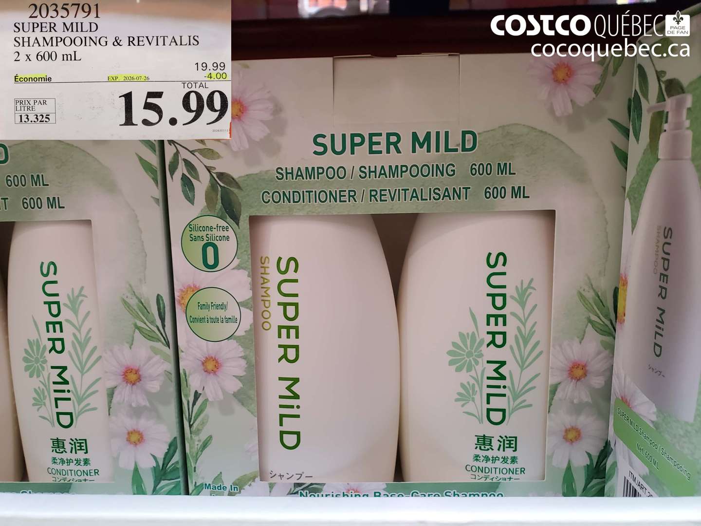 2035791 SUPER MILD SHAMPOOING & REVITALIS 2 x 600 ml ($4.00 INSTANT SAVINGS EXPIRES ON 2026-07-26) $15.99