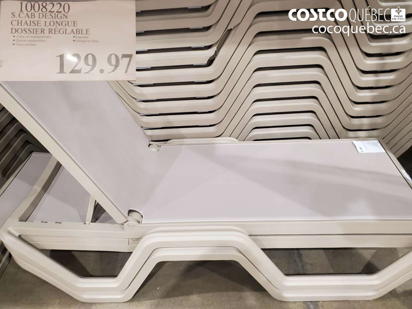 1008220 S. CAB DESIGN CHAISE LONGUE DOSSIER RÉGLABLE $129.97