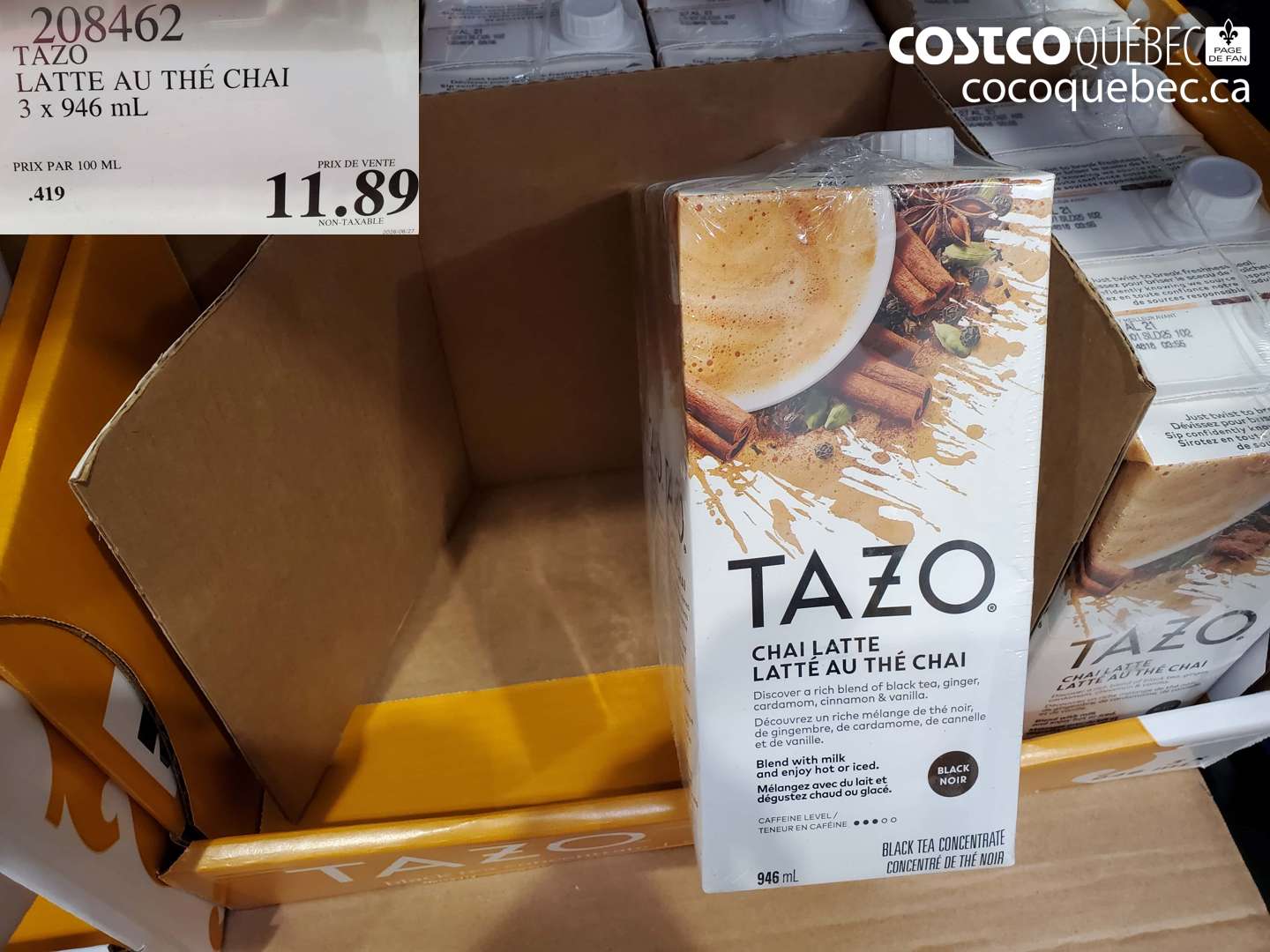 208462 TAZO LATTE AU THÉ CHAI 3 X 946 ML $11.89