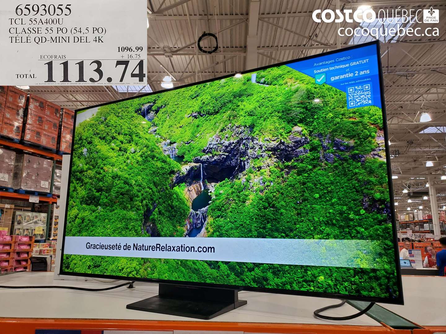 6593055 TCL 55A400U CLASSE 55 PO (54.5 PO) TÉLÉ QD-MINI DEL 4K $1113.74