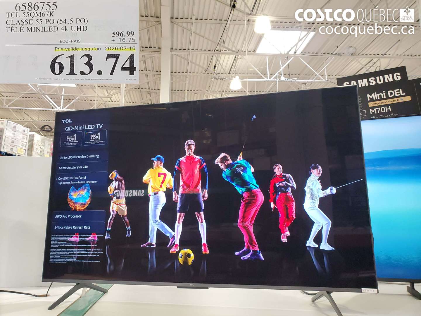 6586755 TCL 55QM67K CLASSE 55 PO (54.5 PO) TÉLÉ MINILED 4K UHD (EXPIRES ON 2026-07-16) $613.74