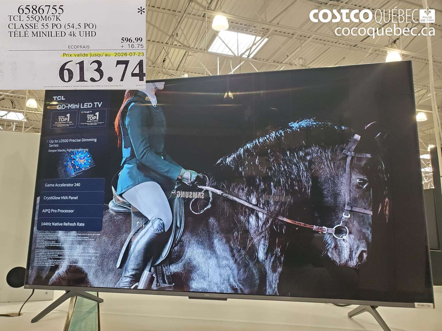 6586755 TCL 55QM67K CLASSE 55 PO (54.5 PO) TÉLÉ MINILED 4K UHD (EXPIRES ON 2026-07-23) $613.74