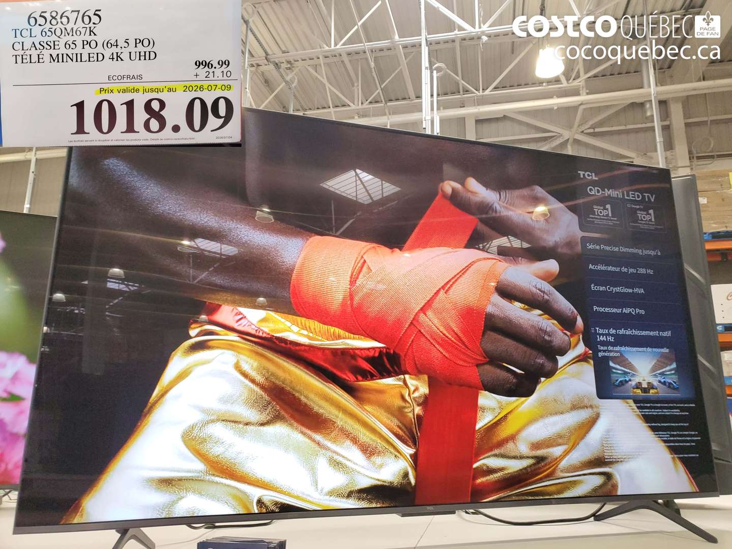 6586765 TCL 65QM67K CLASSE 65 PO (64.5 PO) TÉLÉ MINILED 4K UHD (EXPIRES ON 2026-07-09) $1018.09