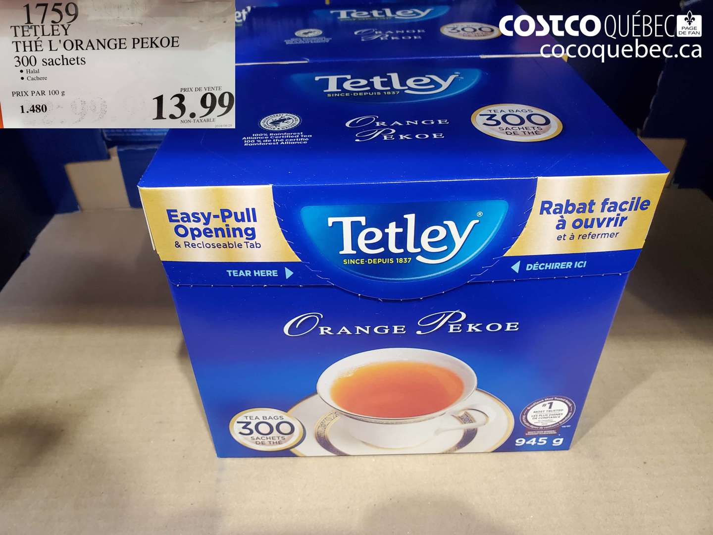 1759 TETLEY THÉ L'ORANGE PEKOE 300 SACHETS $13.99