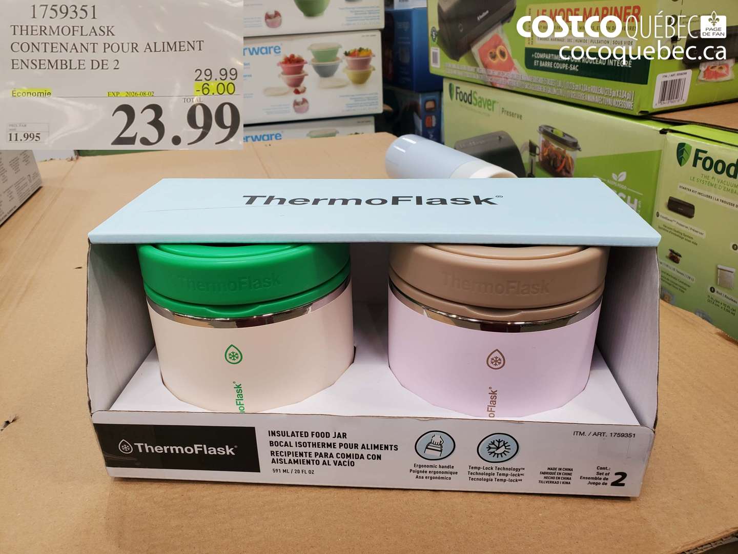 1759351 THERMOFLASK CONTENANT POUR ALIMENT ENSEMBLE DE 2 ($6.00 INSTANT SAVINGS EXPIRES ON 2026-08-02) $23.99