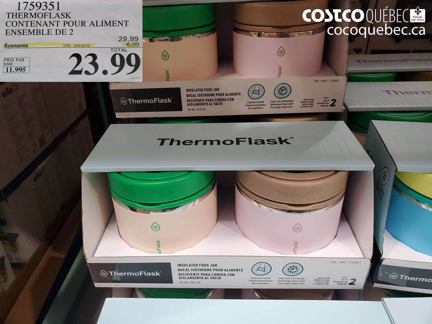 1759351 THERMOFLASK CONTENANT POUR ALIMENT ENSEMBLE DE 2 ($6.00 INSTANT SAVINGS EXPIRES ON 2026-08-02) $23.99
