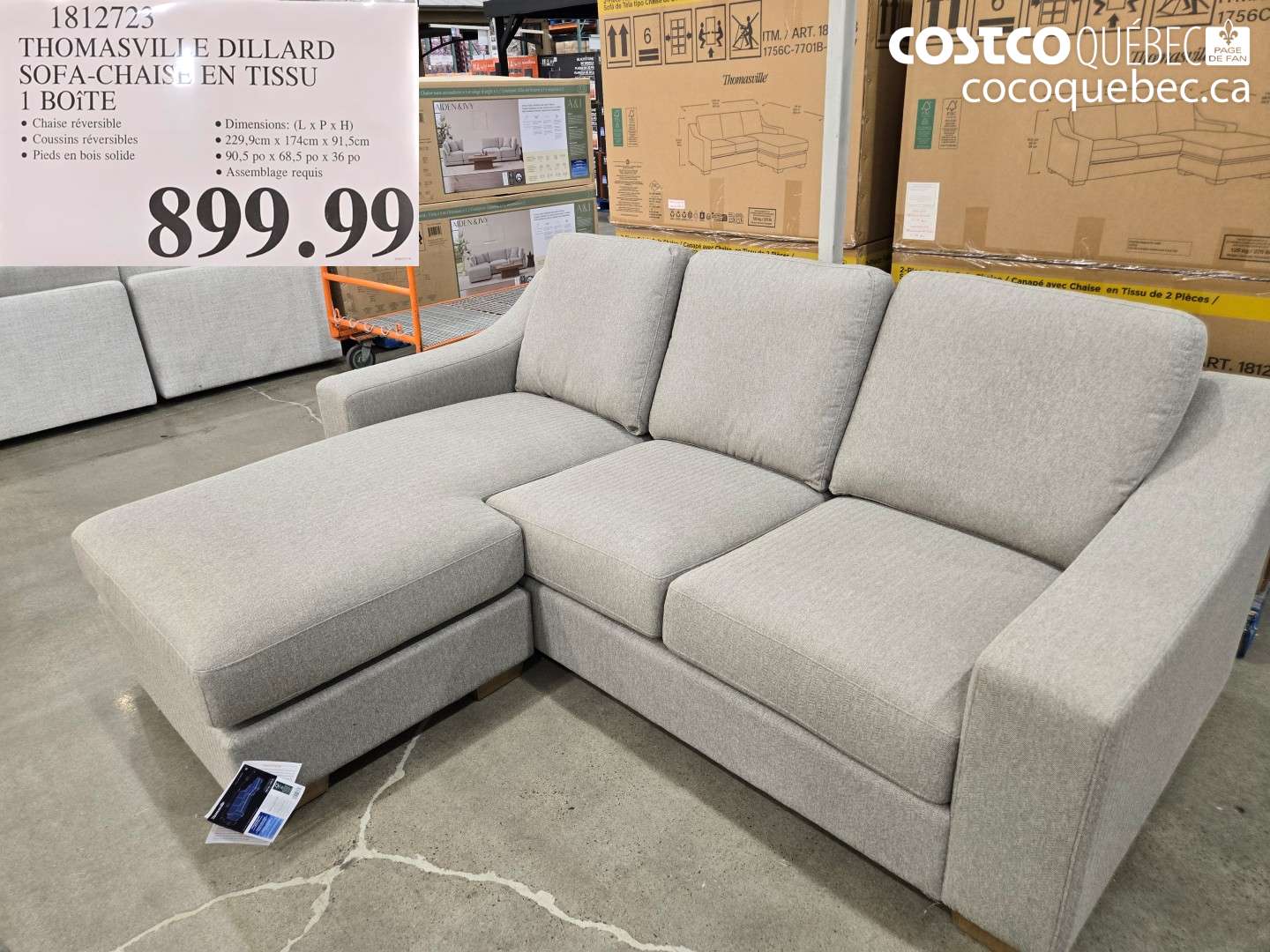 1812723 THOMASVILLE DILLARD SOFA-CHAISE EN TISSU 1 BOITE $899.99