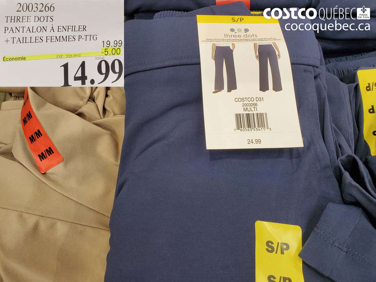 2003266 THREE DOTS PANTALON À ENFILER +TAILLES FEMMES P-TTG ($5.00 INSTANT SAVINGS EXPIRES ON 2026-08-02) $14.99