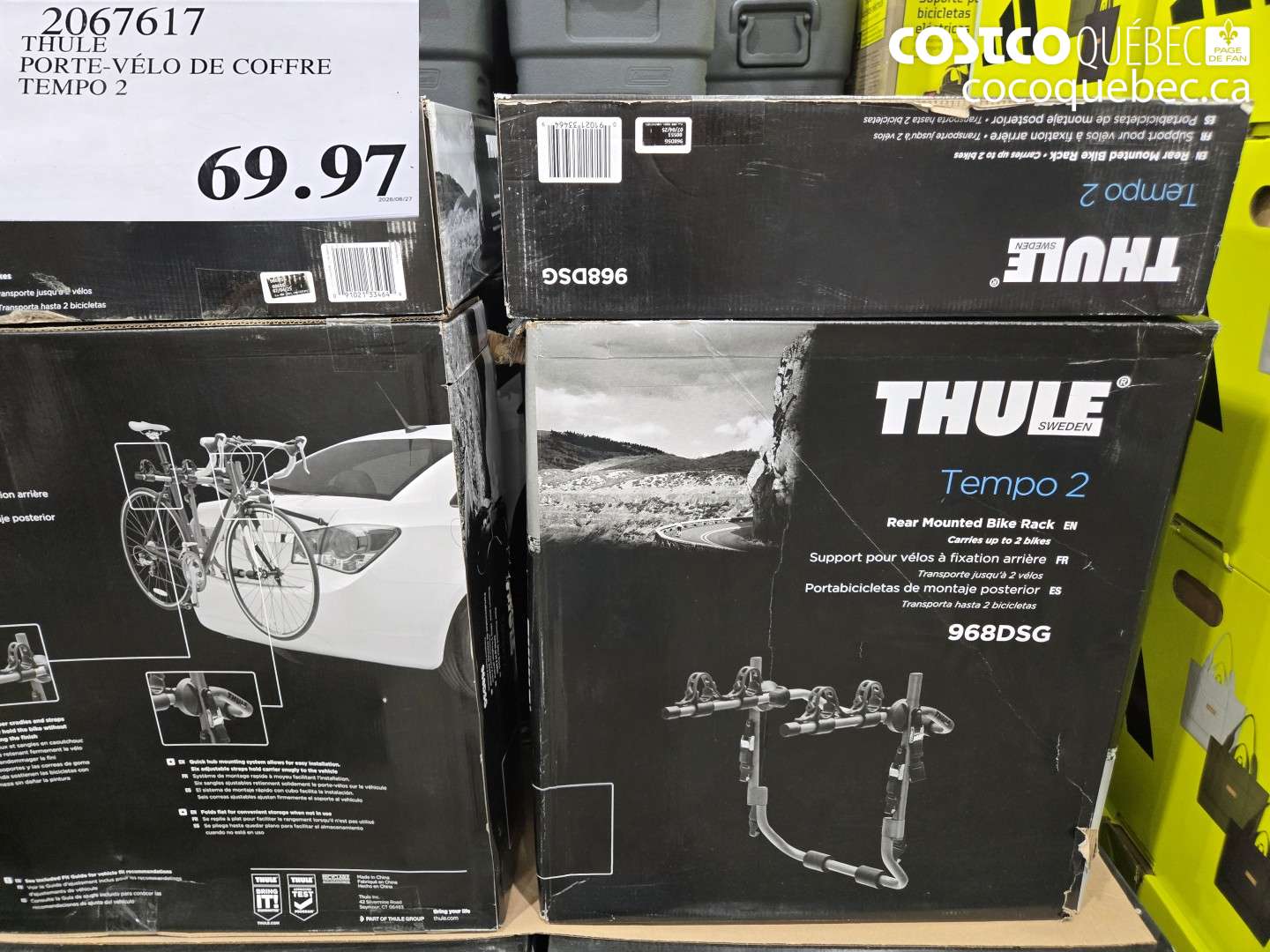 2067617 THULE PORTE-VÉLO DE COFFRE TEMPO 2 $69.97