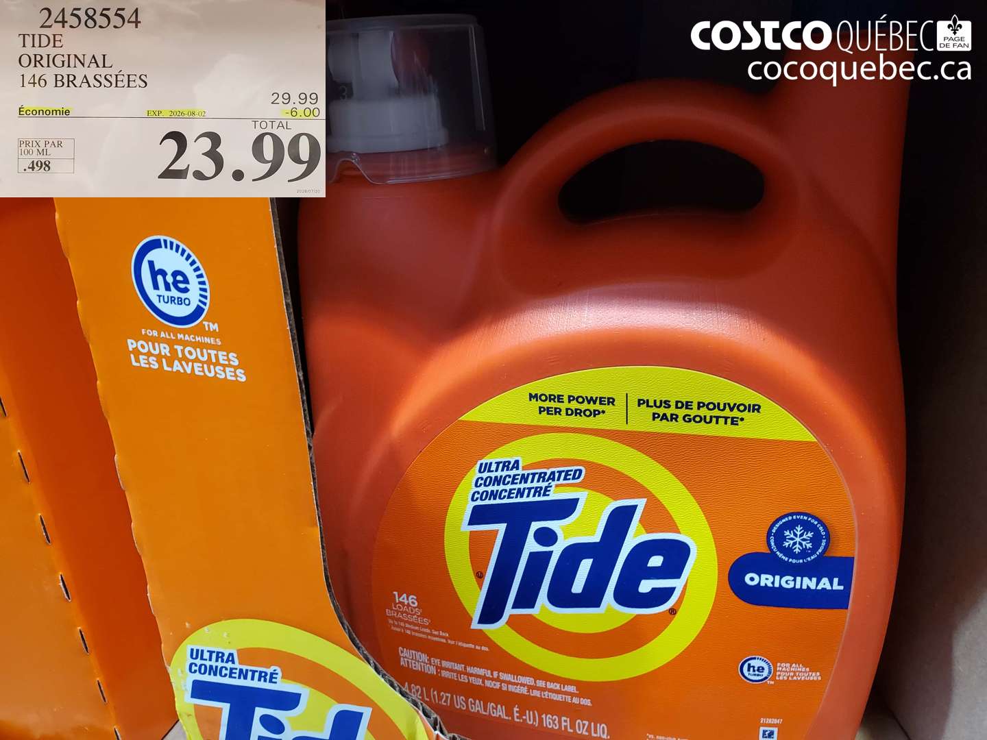 2458554 TIDE ORIGINAL 146 BRASSÉES ($6.00 INSTANT SAVINGS EXPIRES ON 2026-08-02) $23.99