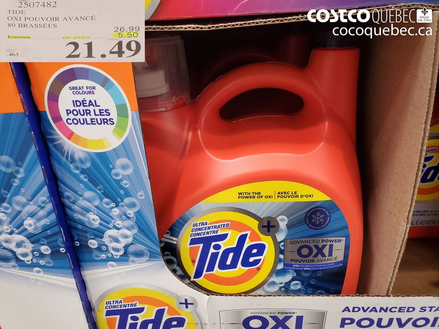 2507482 TIDE OXI POUVOIR AVANCÉ 89 BRASSÉES ($5.50 INSTANT SAVINGS EXPIRES ON 2026-07-19) $21.49