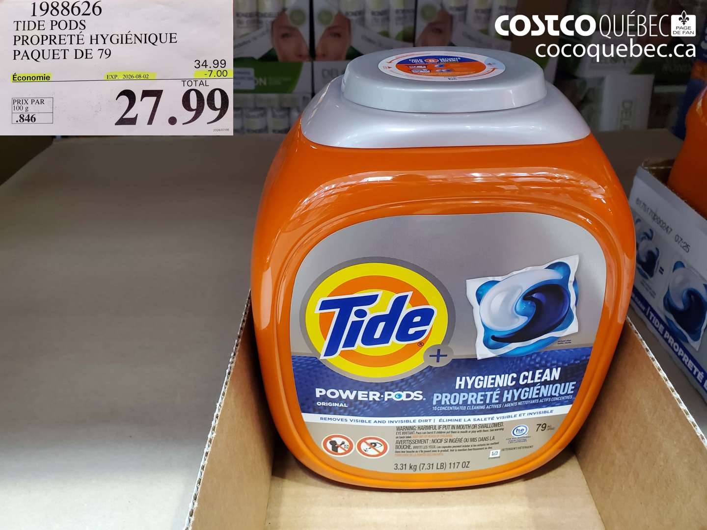 1988626 TIDE PODS PROPRETÉ HYGIÉNIQUE PAQUET DE 79 ($7.00 INSTANT SAVINGS EXPIRES ON 2026-08-02) $27.99