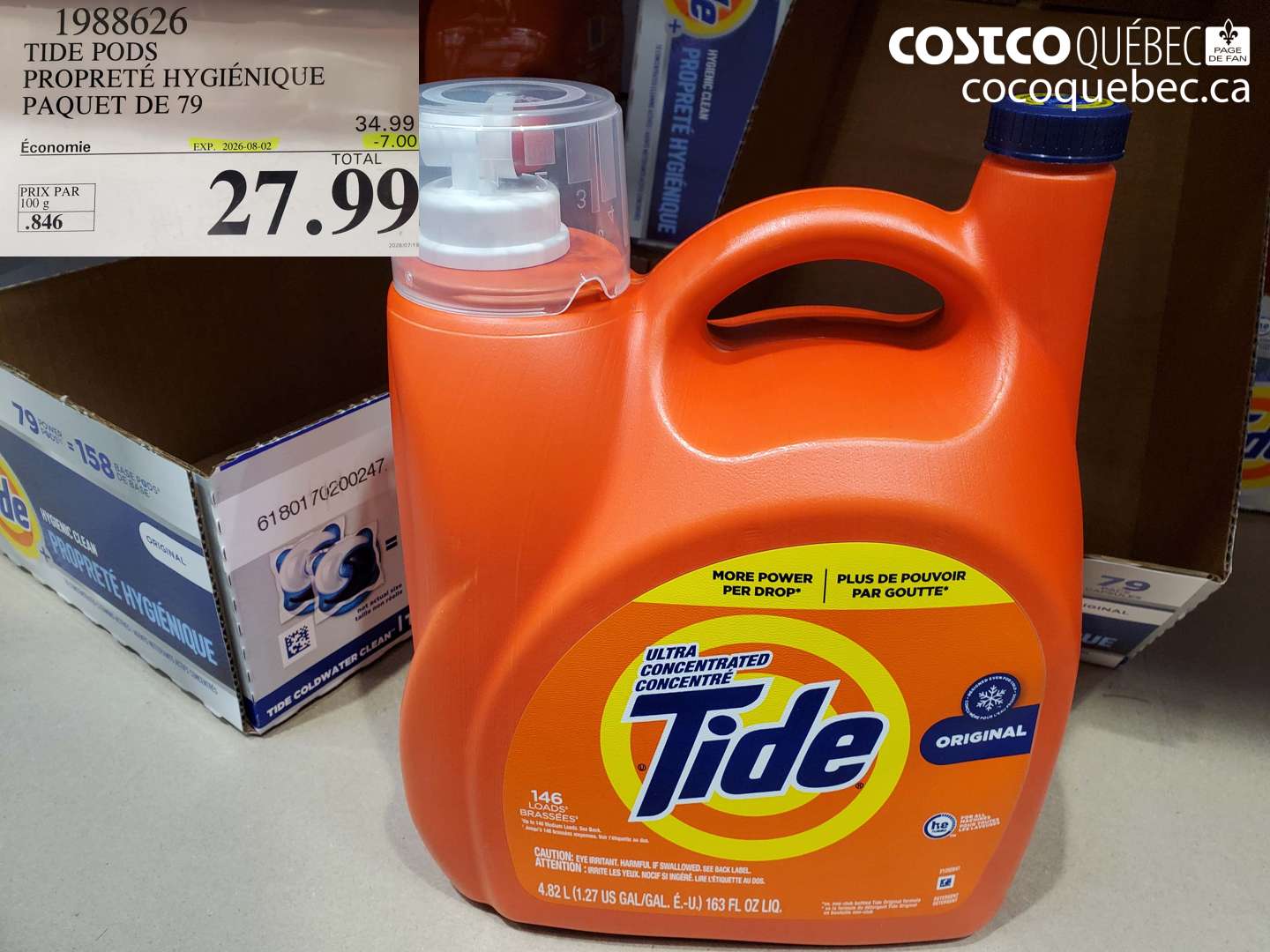 1988626 TIDE PODS PROPRETÉ HYGIÉNIQUE PAQUET DE 79 ($7.00 INSTANT SAVINGS EXPIRES ON 2026-08-02) $27.99