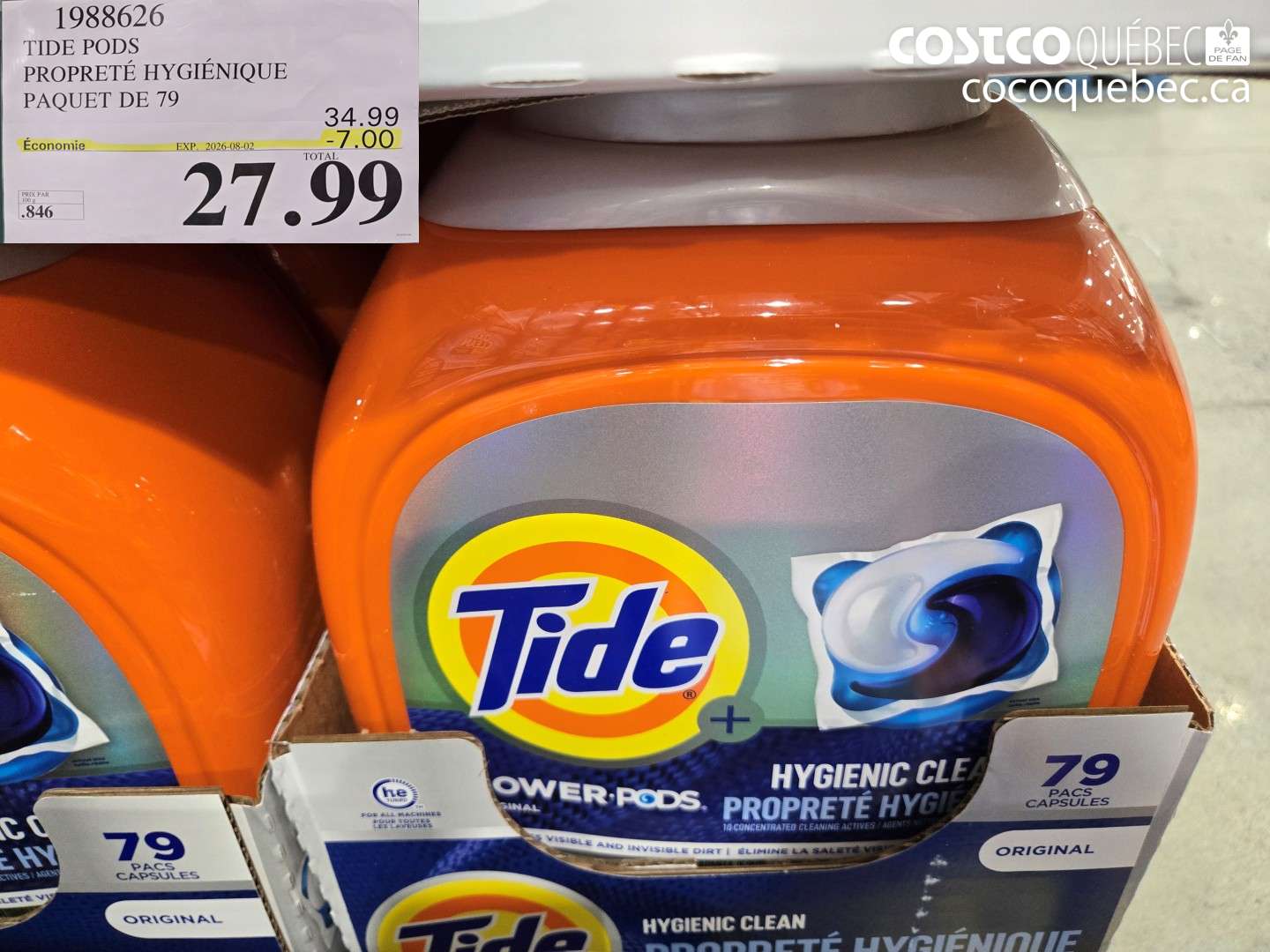 1988626 TIDE PODS PROPRETÉ HYGIÉNIQUE PAQUET DE 79 ($7.00 INSTANT SAVINGS EXPIRES ON 2026-08-02) $27.99