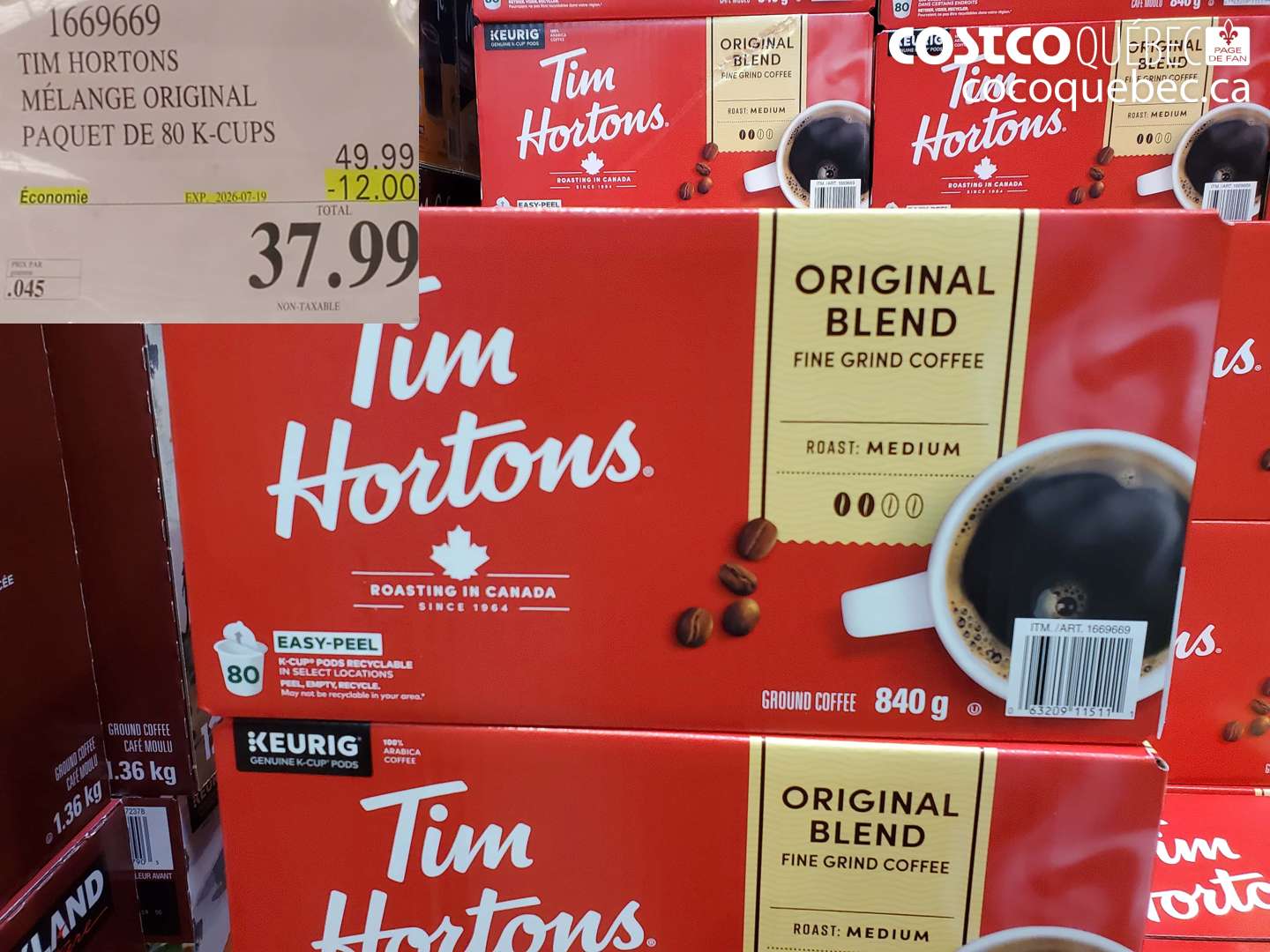 1669669 TIM HORTONS MÉLANGE ORIGINAL PAQUET DE 80 K-CUPS ($12.00 INSTANT SAVINGS EXPIRES ON 2026-07-19) $37.99