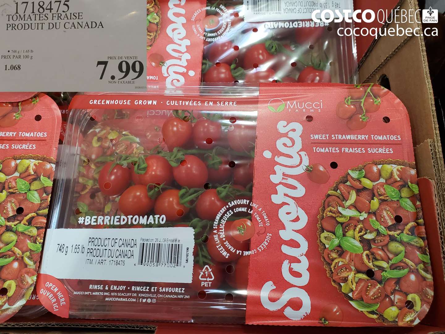 1718475 TOMATES FRAISE PRODUIT DU CANADA $7.99