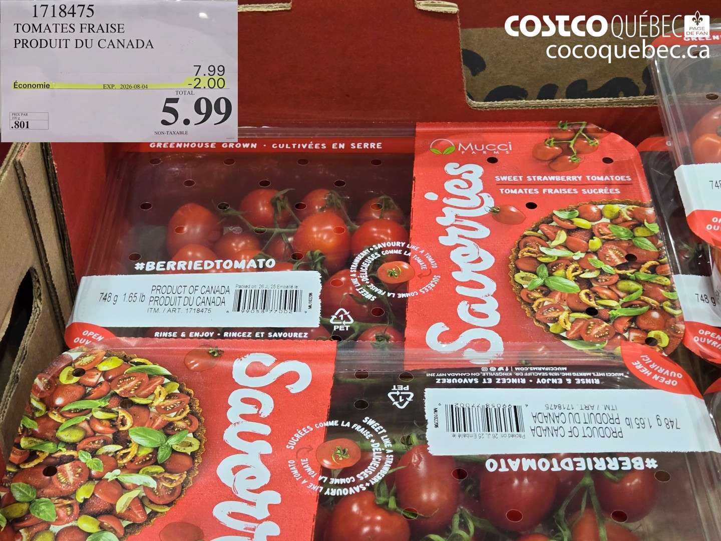 1718475 TOMATES FRAISE PRODUIT DU CANADA ($2.00 INSTANT SAVINGS EXPIRES ON 2026-08-04) $5.99