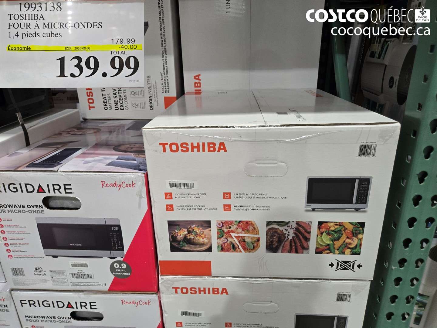 1993138 TOSHIBA FOUR À MICRO-ONDES ($40.00 INSTANT SAVINGS EXPIRES ON 2026-08-02) $139.99