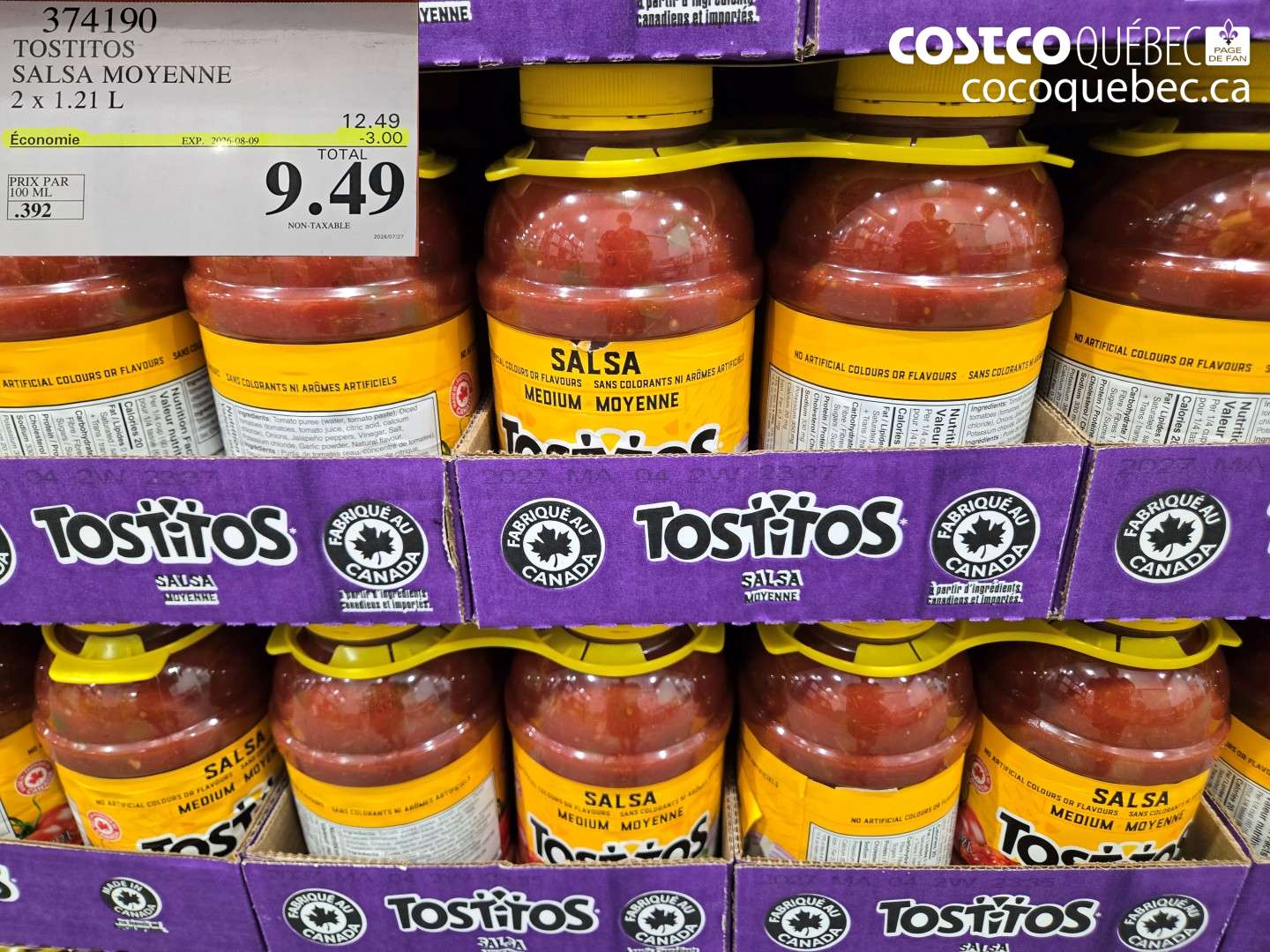 374190 TOSTITOS SALSA MOYENNE ($3.00 INSTANT SAVINGS EXPIRES ON 2026-08-09) $9.49