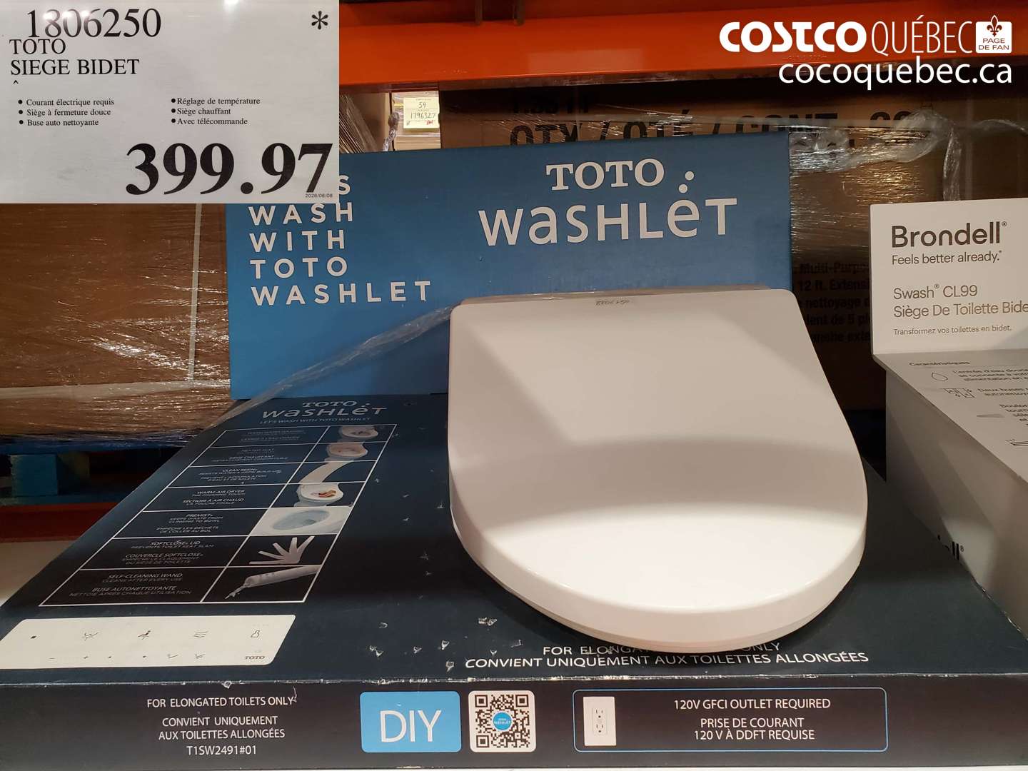 1806250 TOTO SIEGE BIDET $399.97
