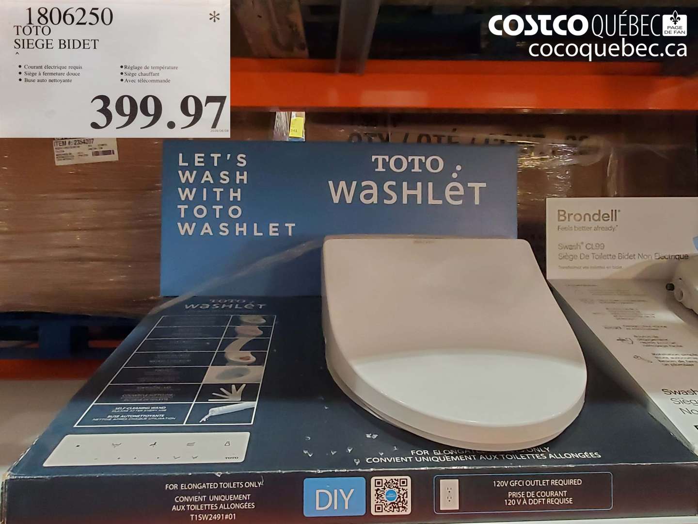 1806250 TOTO SIEGE BIDET $399.97