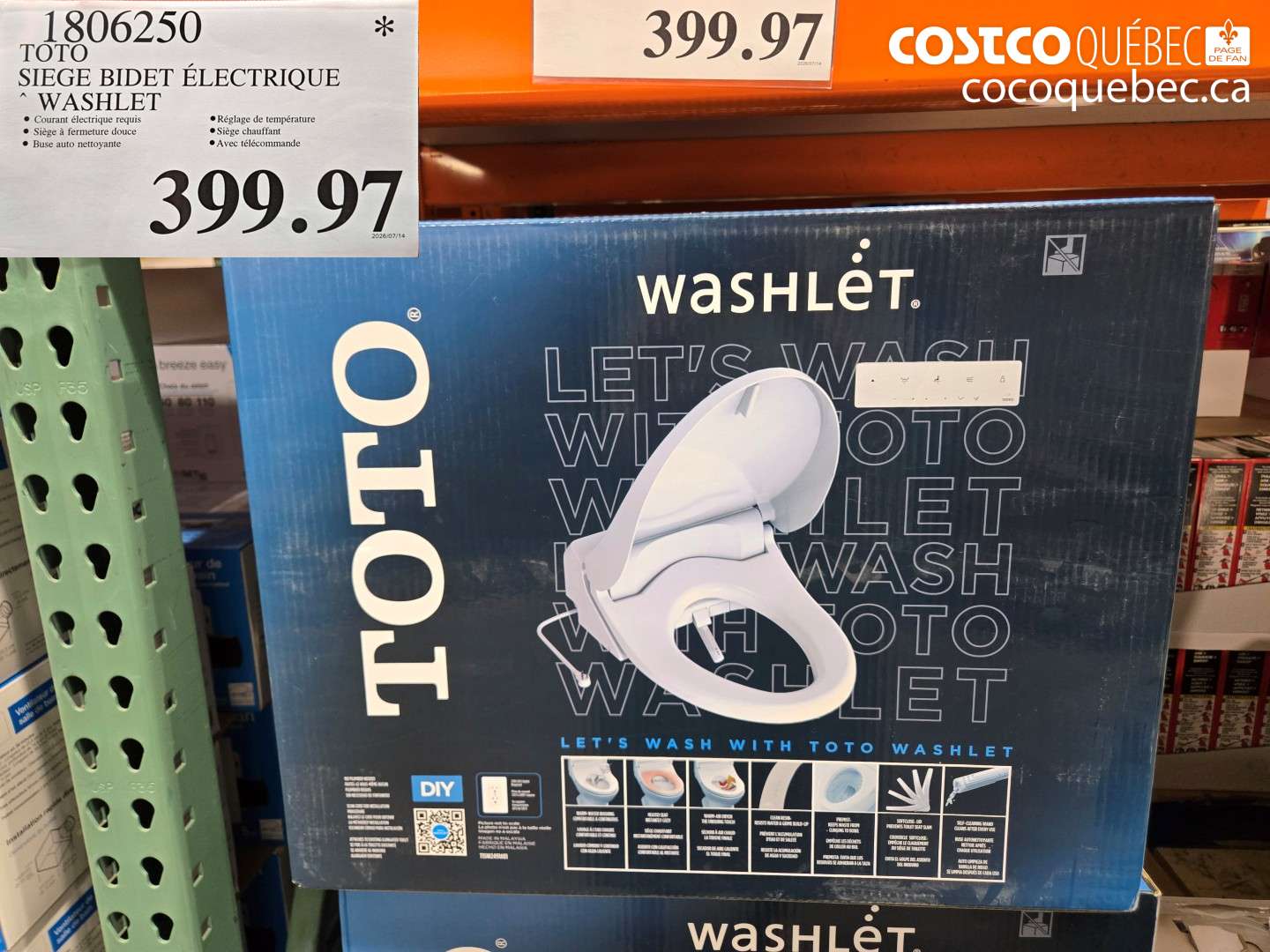 1806250 TOTO SIEGE BIDET ÉLECTRIQUE WASHLET $399.97