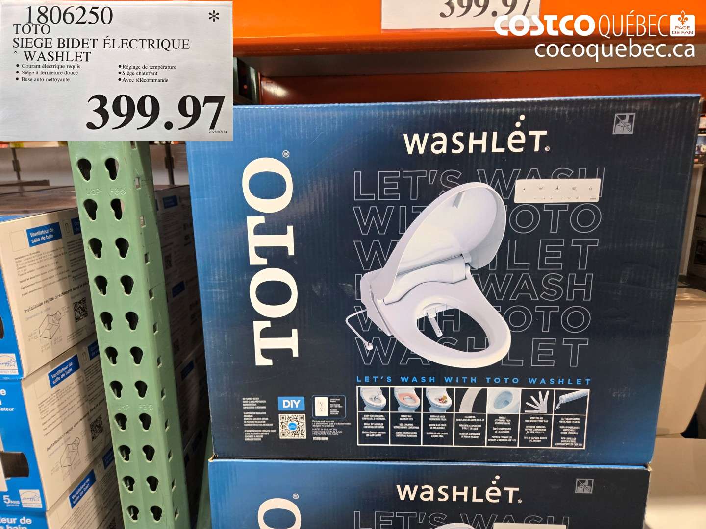 1806250 TOTO SIEGE BIDET ÉLECTRIQUE WASHLET $399.97