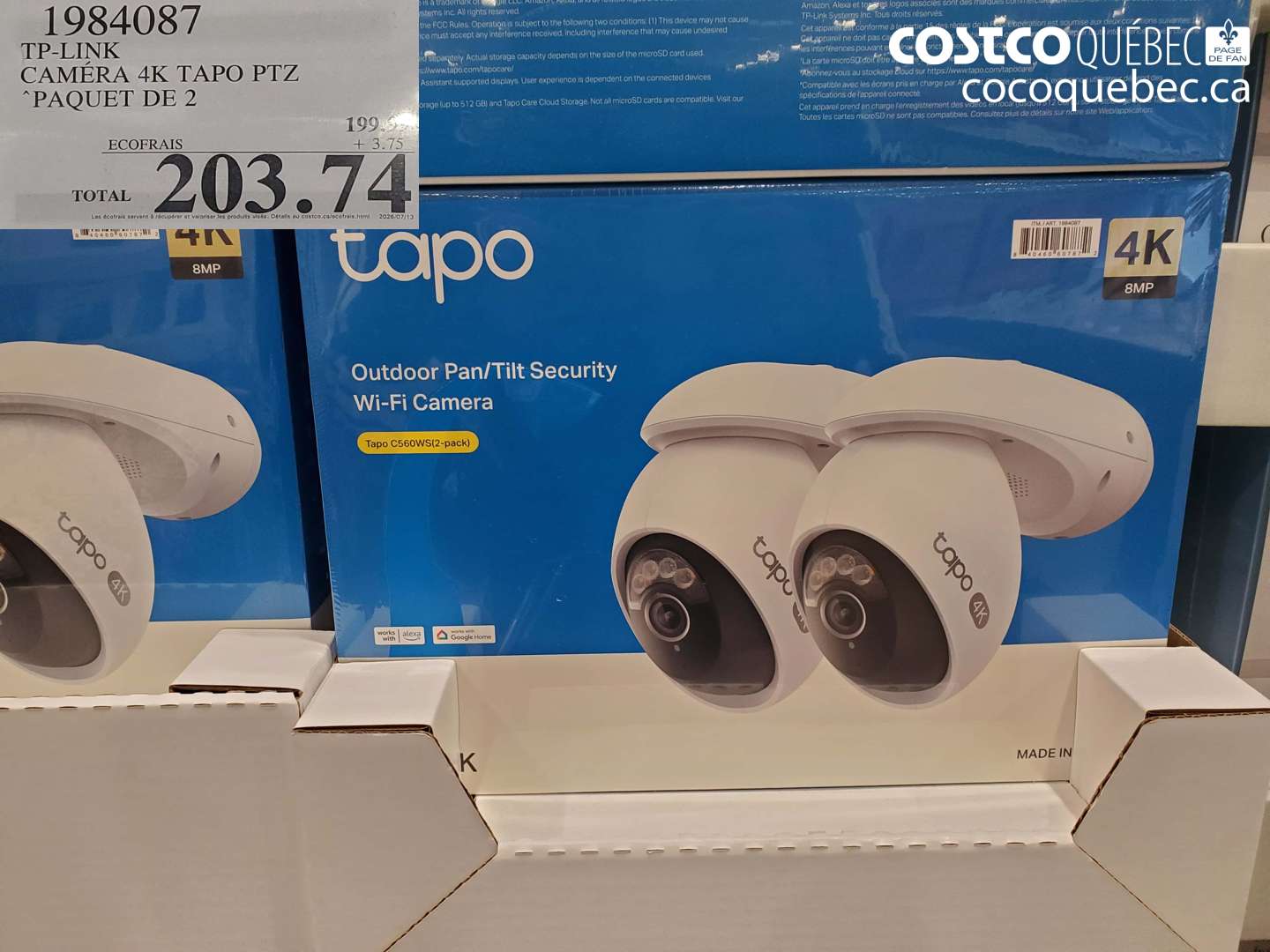 1984087 TP-LINK CAMÉRA 4K TAPO PTZ PAQUET DE 2 $203.74