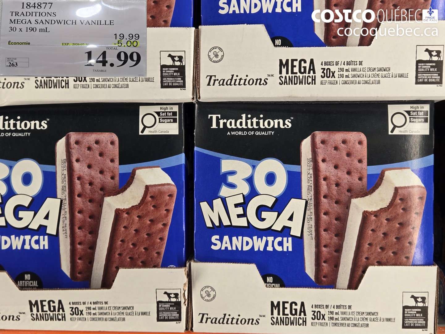 184877 TRADITIONS MEGA SANDWICH VANILLE 30 X 190 ML ($5.00 INSTANT SAVINGS EXPIRES ON 2026-07-30) $14.99