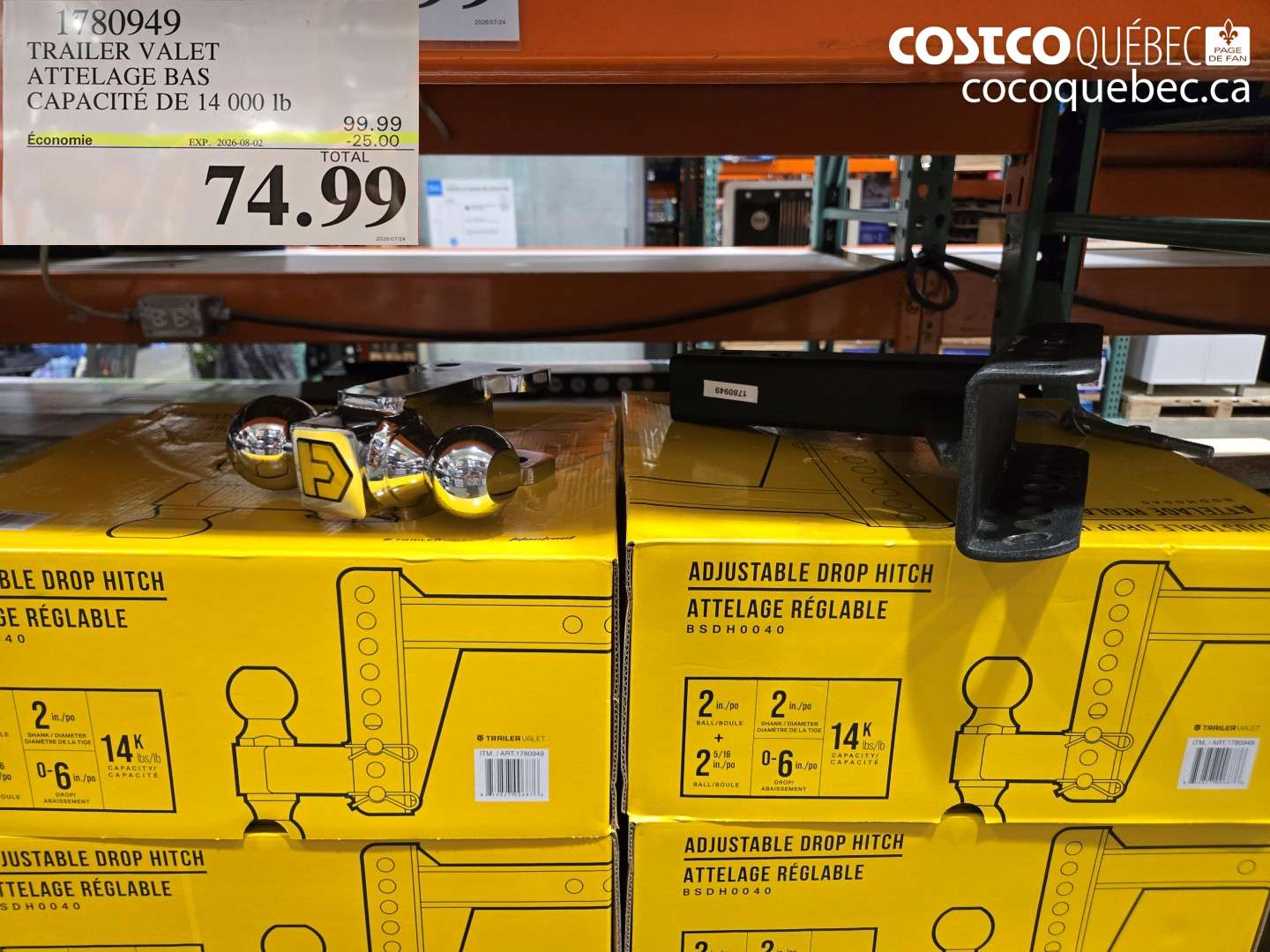 1780949 TRAILER VALET ATTELAGE BAS CAPACITÉ DE 14 000 LB ($25.00 INSTANT SAVINGS EXPIRES ON 2026-08-02) $74.99