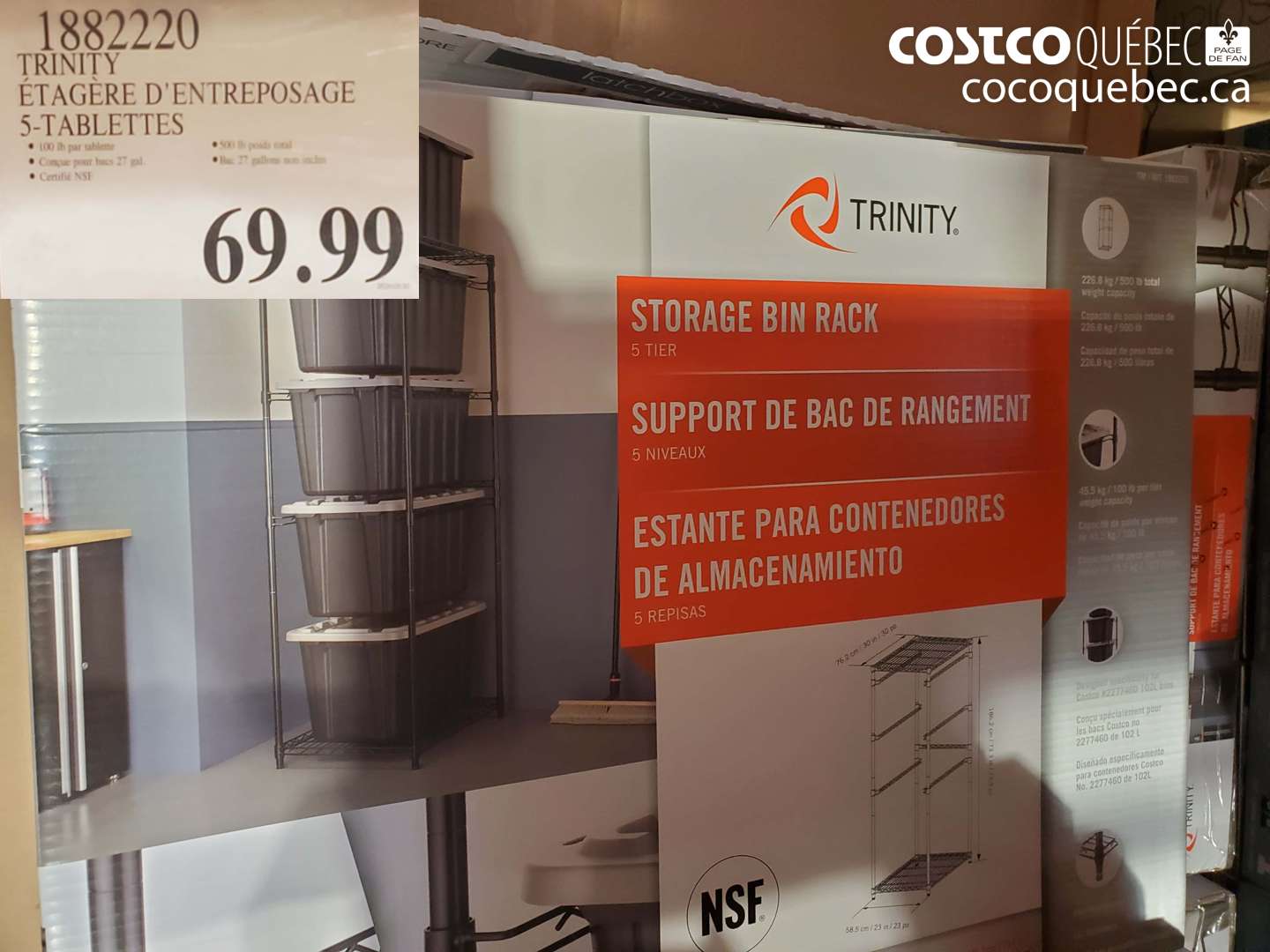 1882220 TRINITY ÉTAGÈRE D'ENTREPOSAGE 5-TABLETTES $69.99