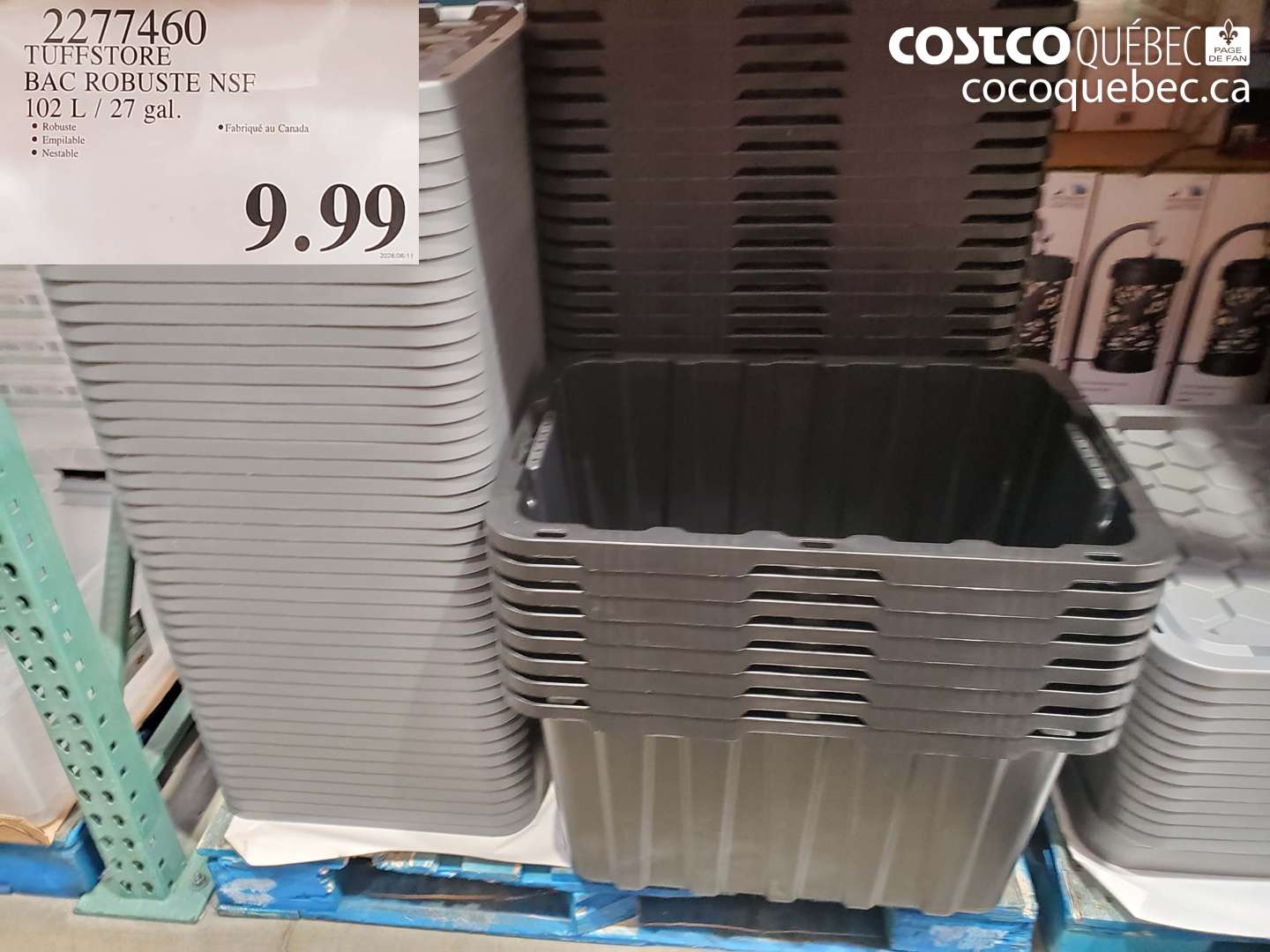 2277460 TUFFSTORE BAC ROBUSTE NSF 102 L / 27 GAL. $9.99