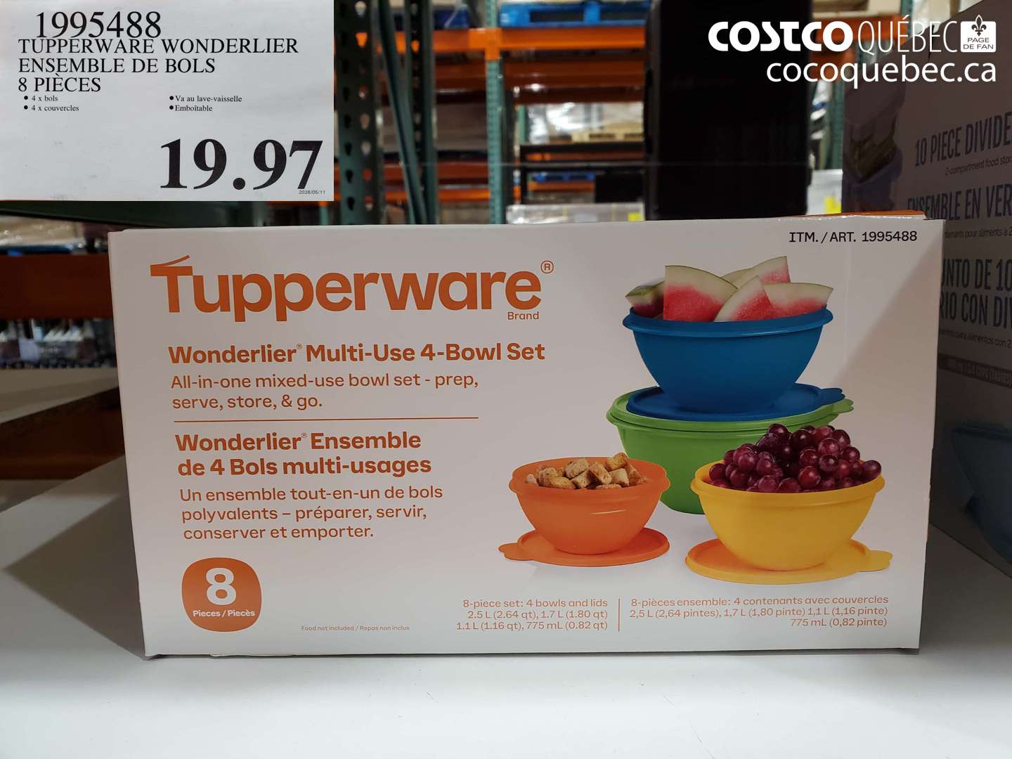 1995488 TUPPERWARE WONDERLIER ENSEMBLE DE BOLS 8 PIÈCES $19.97