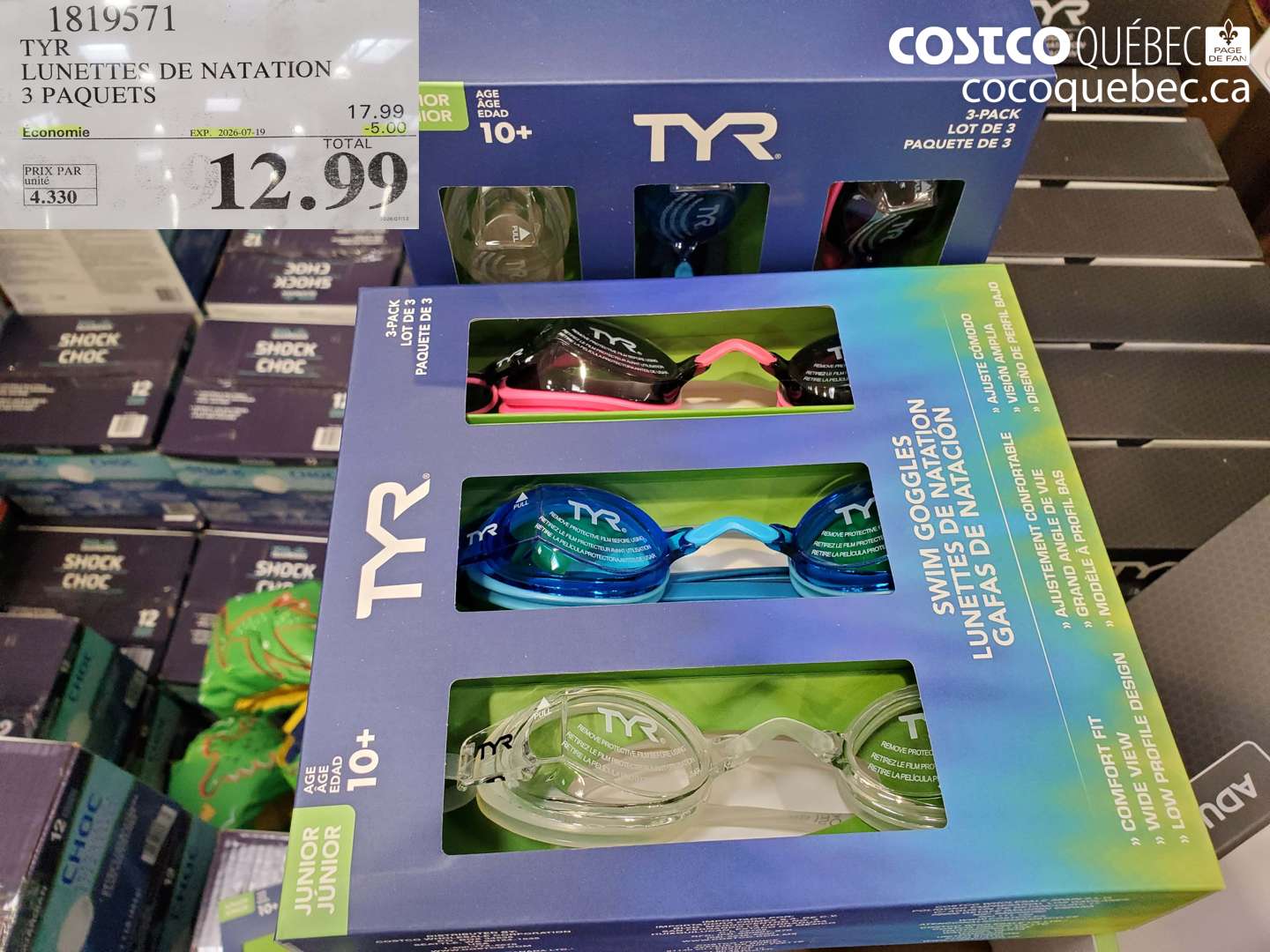 1819571 TYR LUNETTES DE NATATION 3 PAQUETS ($5.00 INSTANT SAVINGS EXPIRES ON 2026-07-19) $12.99