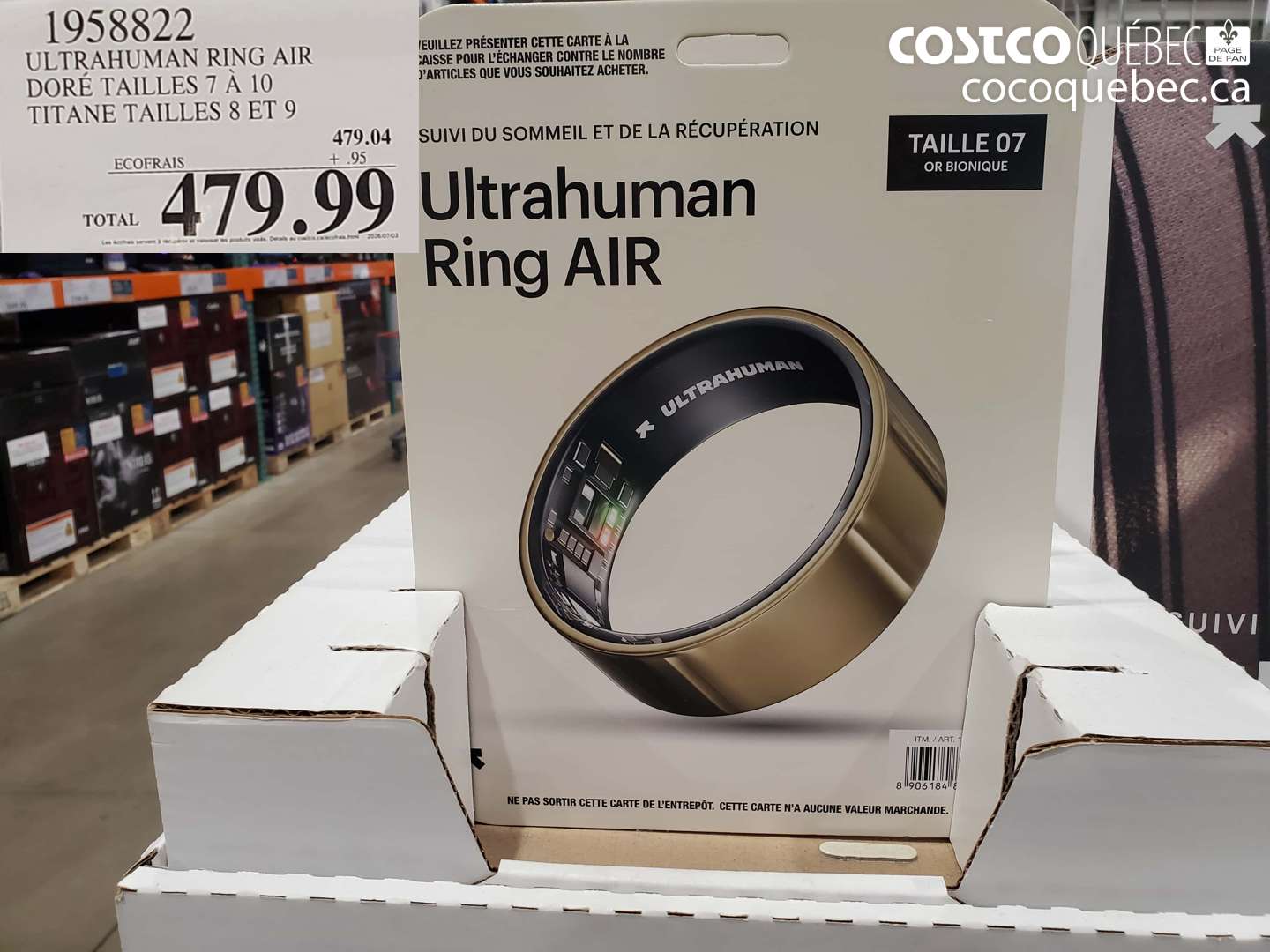 1958822 ULTRAHUMAN RING AIR DORÉ TAILLES 7 À 10 TITANE TAILLES 8 ET 9 $479.99