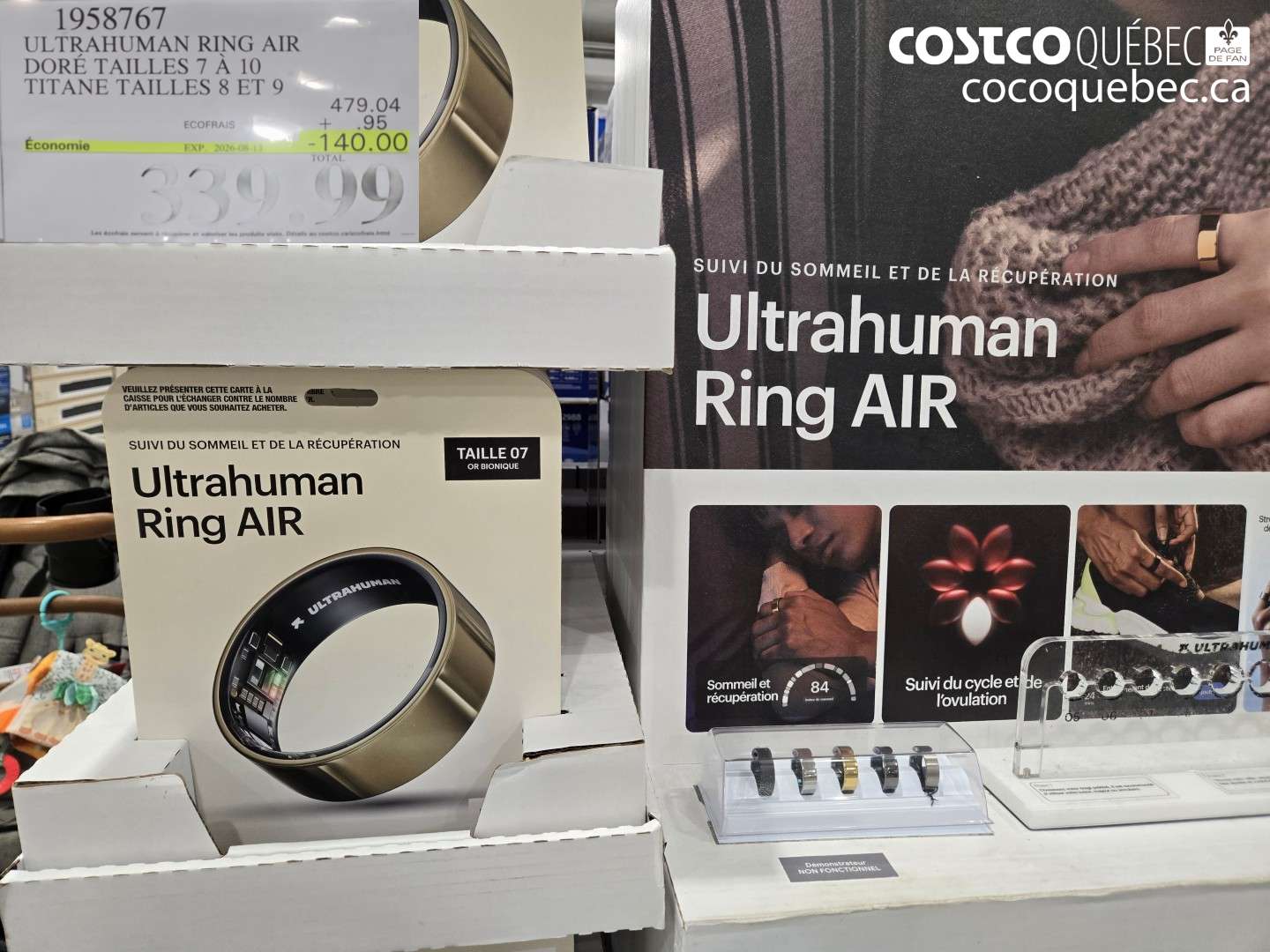 1958767 ULTRAHUMAN RING AIR DORÉ TAILLES 7 À 10 TITANE TAILLES 8 ET 9 ($140.00 INSTANT SAVINGS EXPIRES ON 2026-08-13) $339.99