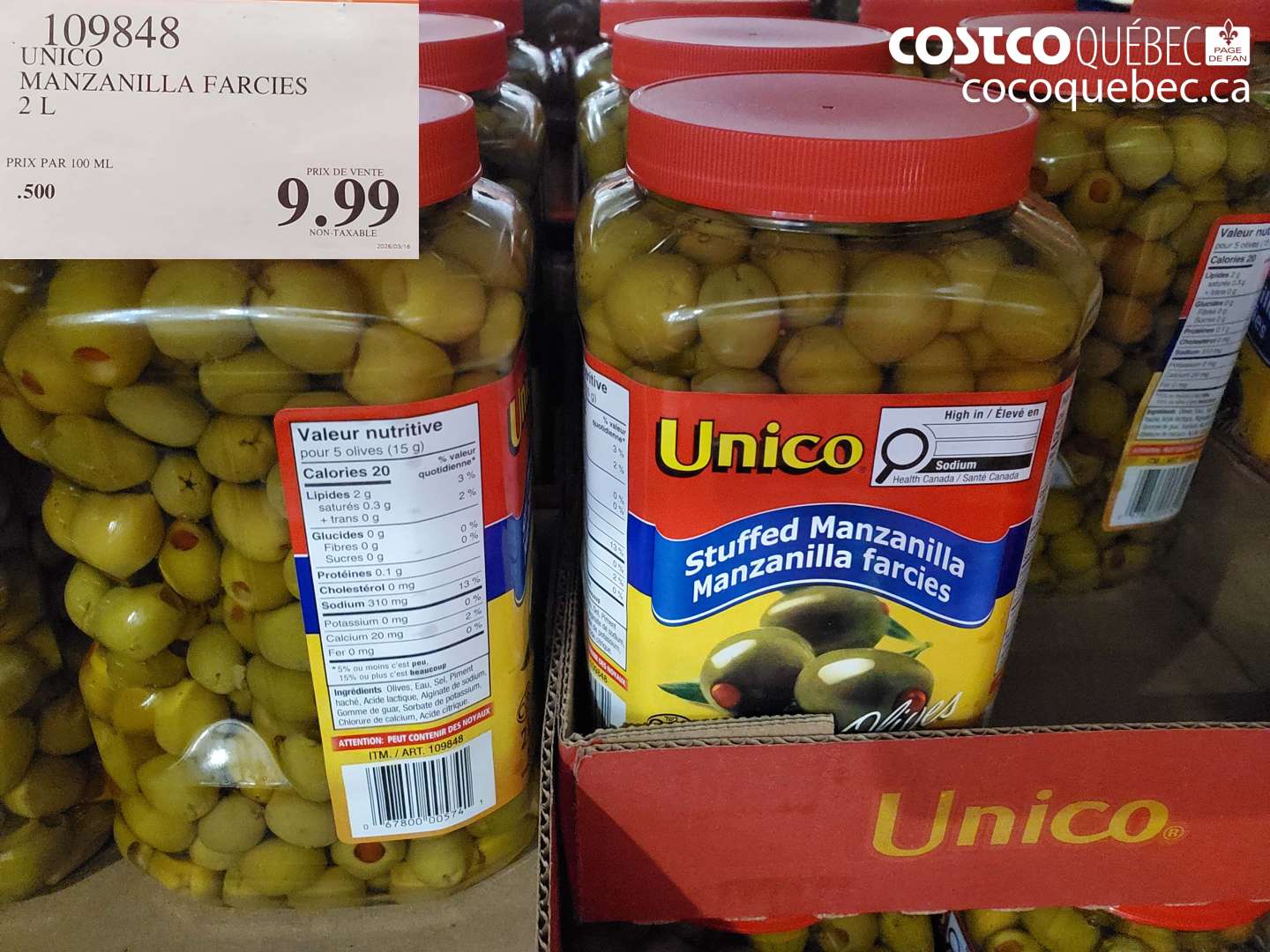 109848 UNICO MANZANILLA FARCIES 2 L $9.99