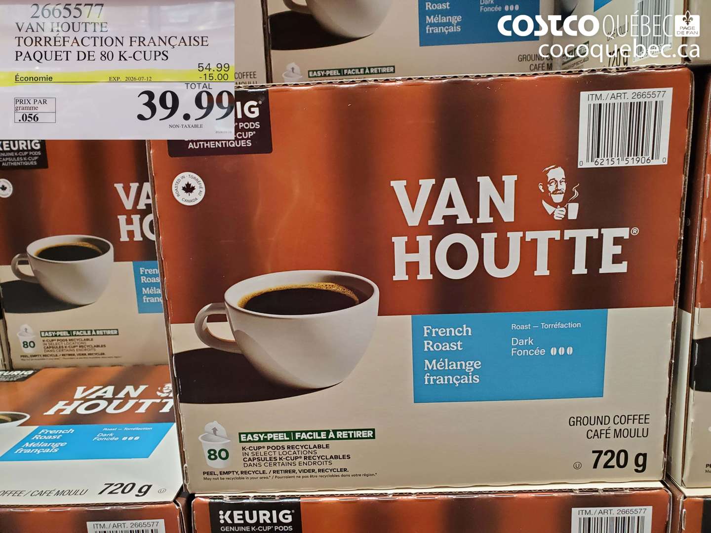 2665577 VAN HOUTTE TORRÉFACTION FRANÇAISE PAQUET DE 80 K-CUPS ($15.00 INSTANT SAVINGS EXPIRES ON 2026-07-12) $39.99