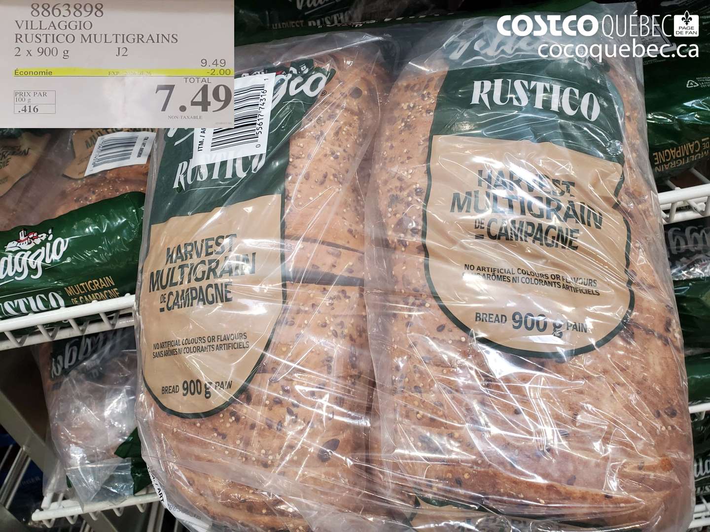 8863898 VILLAGGIO RUSTICO MULTIGRAINS 2 X 900 G ($2.00 INSTANT SAVINGS EXPIRES ON 2026-07-26) $7.49