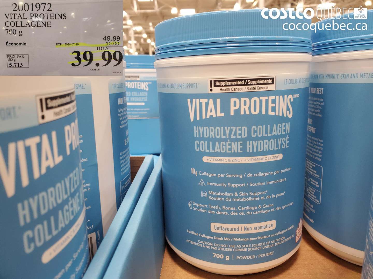 2001972 VITAL PROTEINS COLLAGENE 700 G ($10.00 INSTANT SAVINGS EXPIRES ON 2026-07-19) $39.99