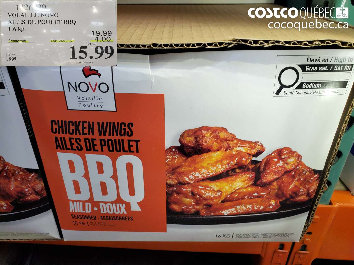 1426829 VOLAILLE NOVO AILES DE POULET BBQ 1.6 KG ($4.00 INSTANT SAVINGS EXPIRES ON 2026-07-12) $15.99