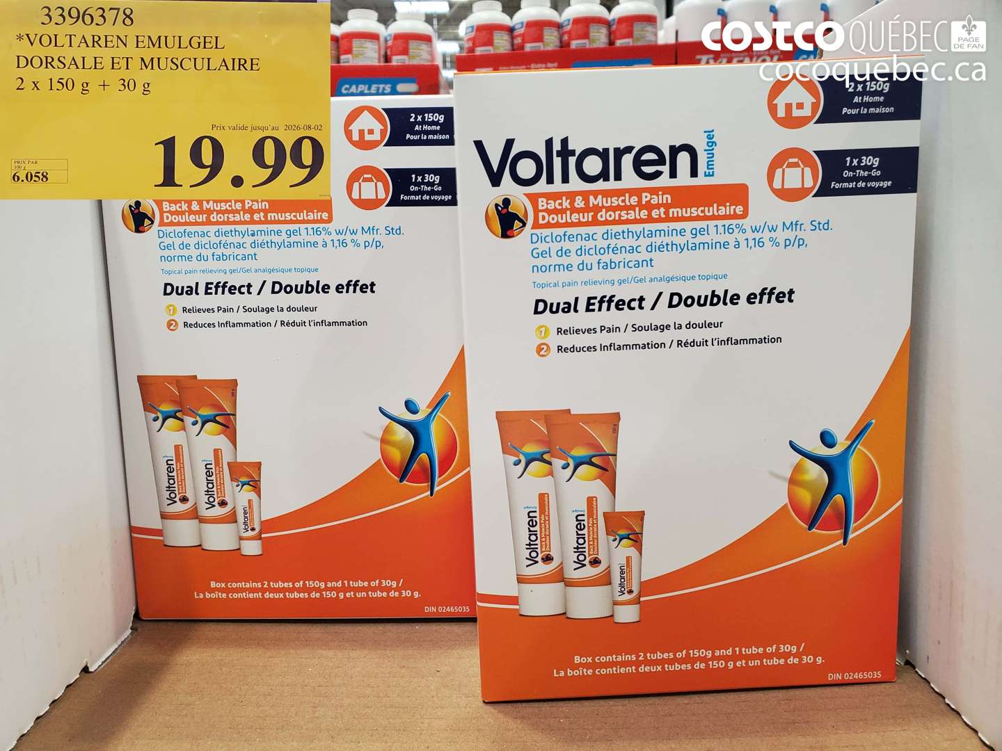 3396378 VOLTAREN EMULGEL DORSALE ET MUSCULAIRE 2 X 150 G + 30 G (EXPIRES ON 2026-08-02) $19.99