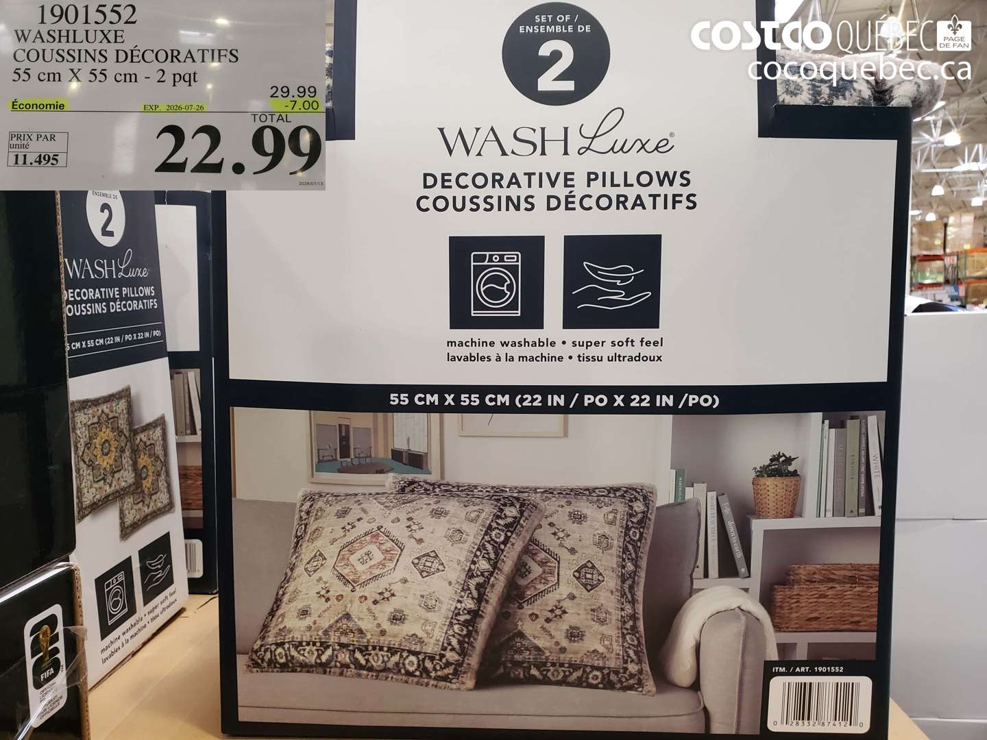 1901552 WASHLUXE COUSSINS DÉCORATIFS 55 CM X 55 CM - 2 PQT ($7.00 INSTANT SAVINGS EXPIRES ON 2026-07-26) $22.99