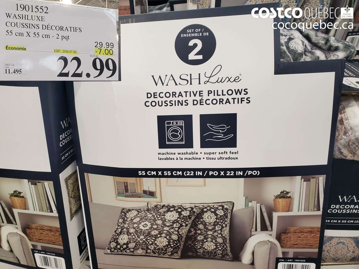 1901552 WASHLUXE COUSSINS DÉCORATIFS 55 CM X 55 CM - 2 PQT ($7.00 INSTANT SAVINGS EXPIRES ON 2026-07-26) $22.99