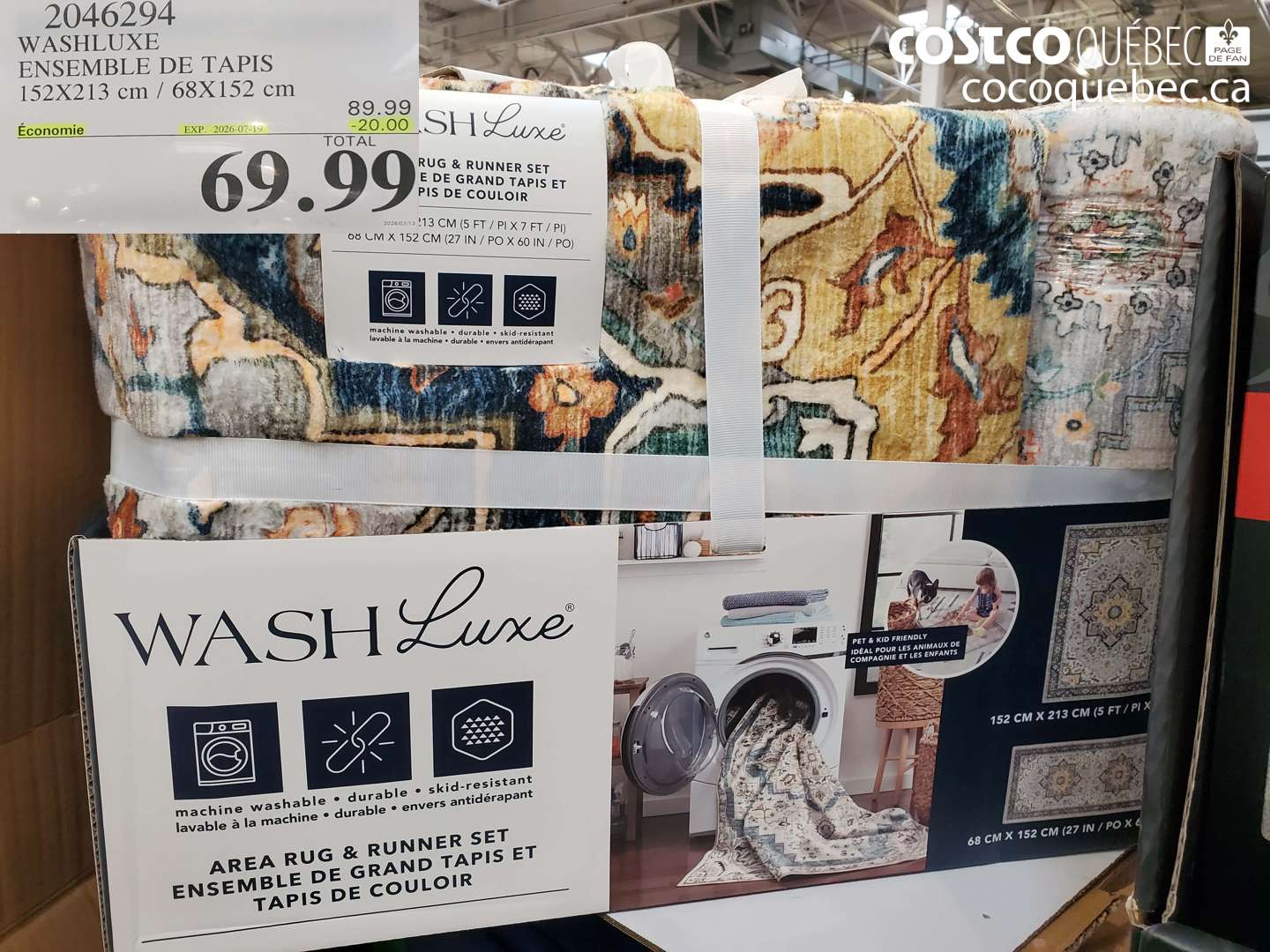 2046294 WASHLUXE ENSEMBLE DE TAPIS 152X213 CM / 68X152 CM ($20.00 INSTANT SAVINGS EXPIRES ON 2026-07-19) $69.99