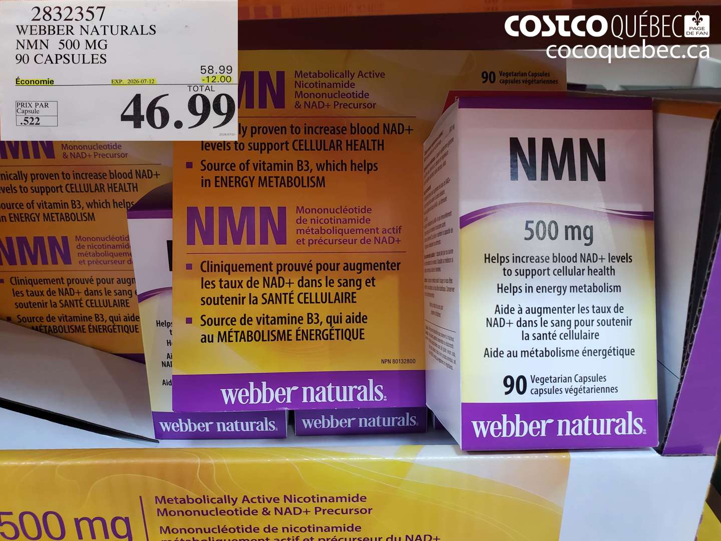 2832357 WEBBER NATURALS NMN 500 MG 90 CAPSULES ($12.00 INSTANT SAVINGS EXPIRES ON 2026-07-12) $46.99